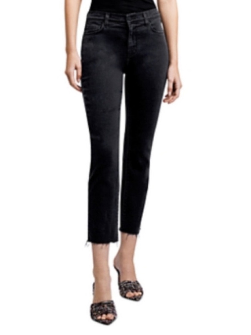 L'AGENCE Sada High-Rise Crop Slim Jeans Size 30 Washed Black